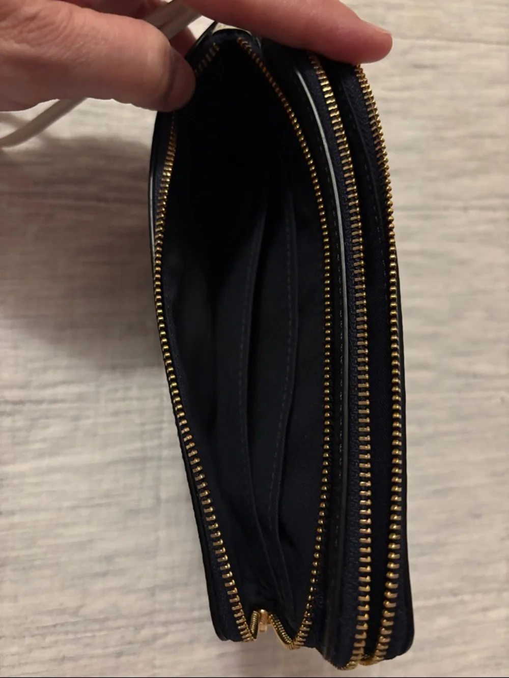 COACH Double Zip Wristlet in Navy Signature Canvas with White Strap - Picture 9 of 12